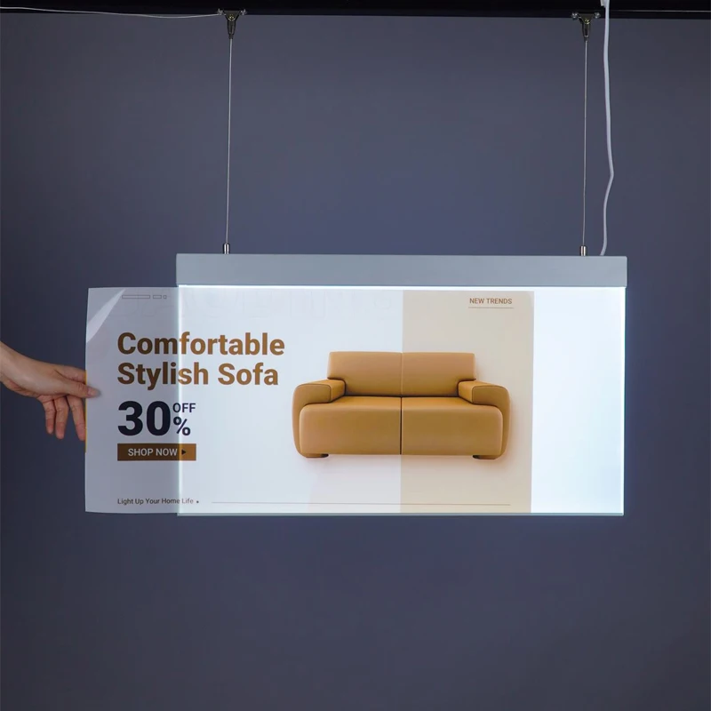 Double Sided Acrylic Lightbox Ceiling Led Backlit Poster Advertising Display Light Box Hanging