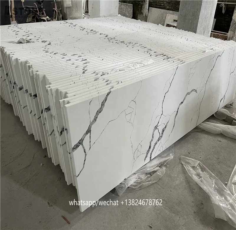 High quality quartz slab customized kitchen countertop and bathroom tub in calacutta look