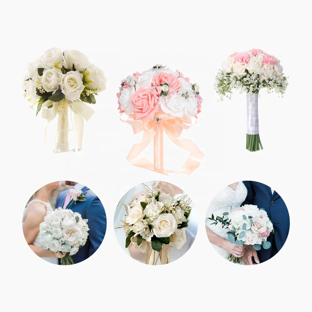 Wholesale Romantic Handcraft Satin Silk Flower Bridal Bouquet Luxury Diamond Rhinestone Bride Wedding Crystal Bouquet