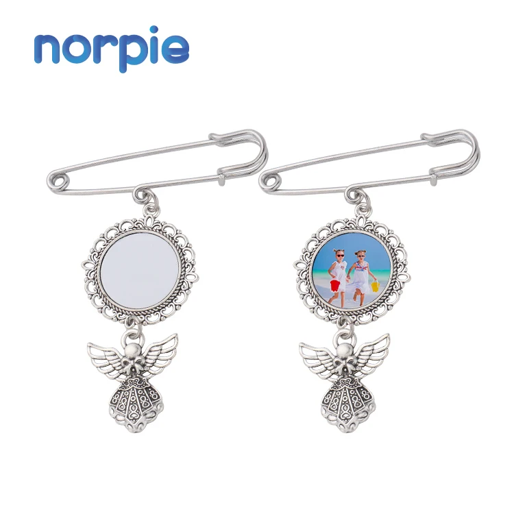Wedding Bouquet Photo Charm DIY Brooches Pin Brooch Metal Sublimation Metal Brooch with angel wings