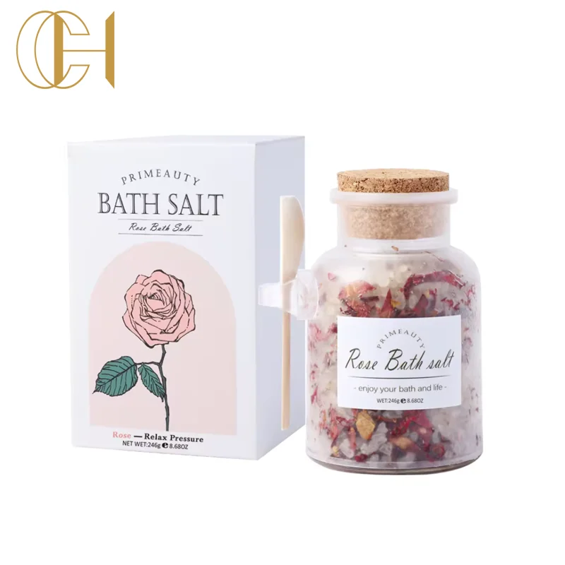 C&H Healing Flower Rose Bath Salts Gift Set Glass Bottle Nature Sea Colorful Bath Salt