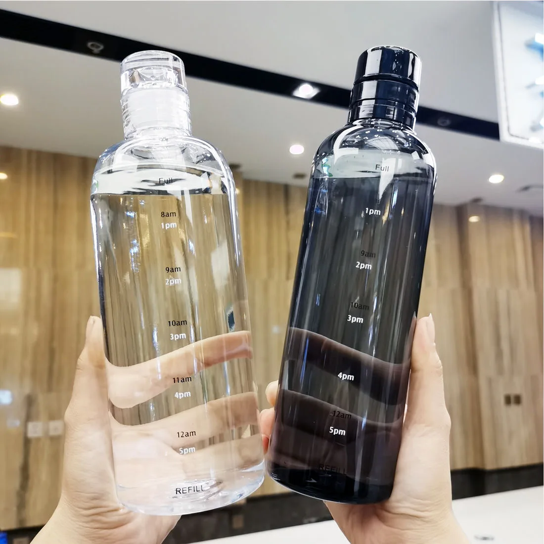 Wholesale Plastic Glass Drink Wide Mouth time scale Double Insulated Gym Sport Water Bottle Creative drinking cup
