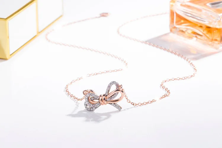
Swarlo diamond bow necklace stylish rose gold collarbone chain 