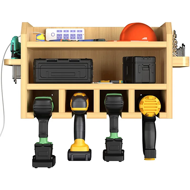 CSL factory OEM wholesale Large Bamboo Power Tool Organizer Storage Cabinet Wall Mounted Power Tool Storage Shelf