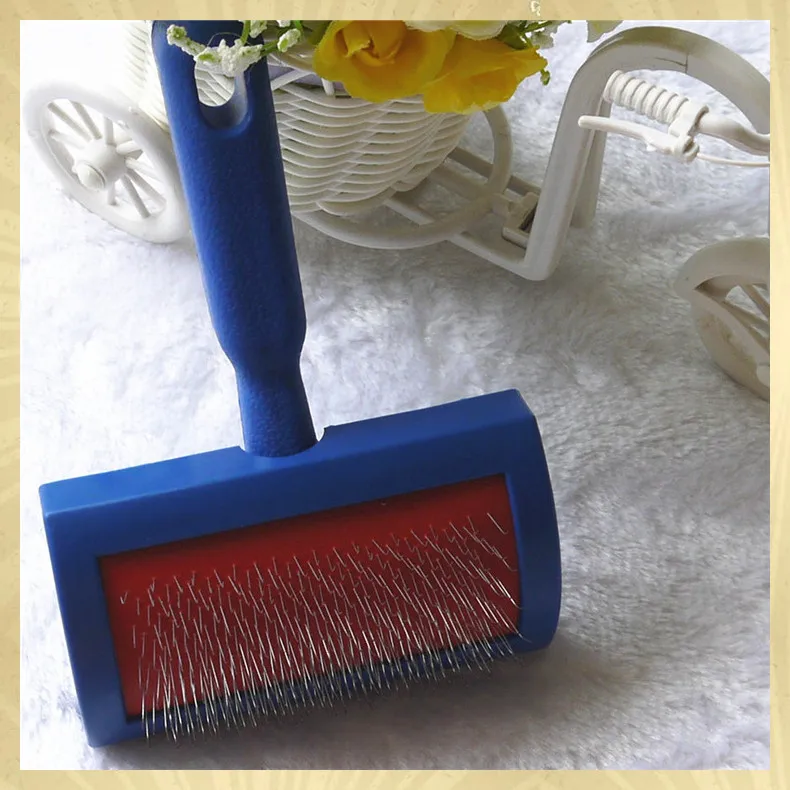 Simple Plastic Handle Pet Dog Cat Animal Puppy Poodle Long Hair Fur Cleaning Grooming Slicker Brush