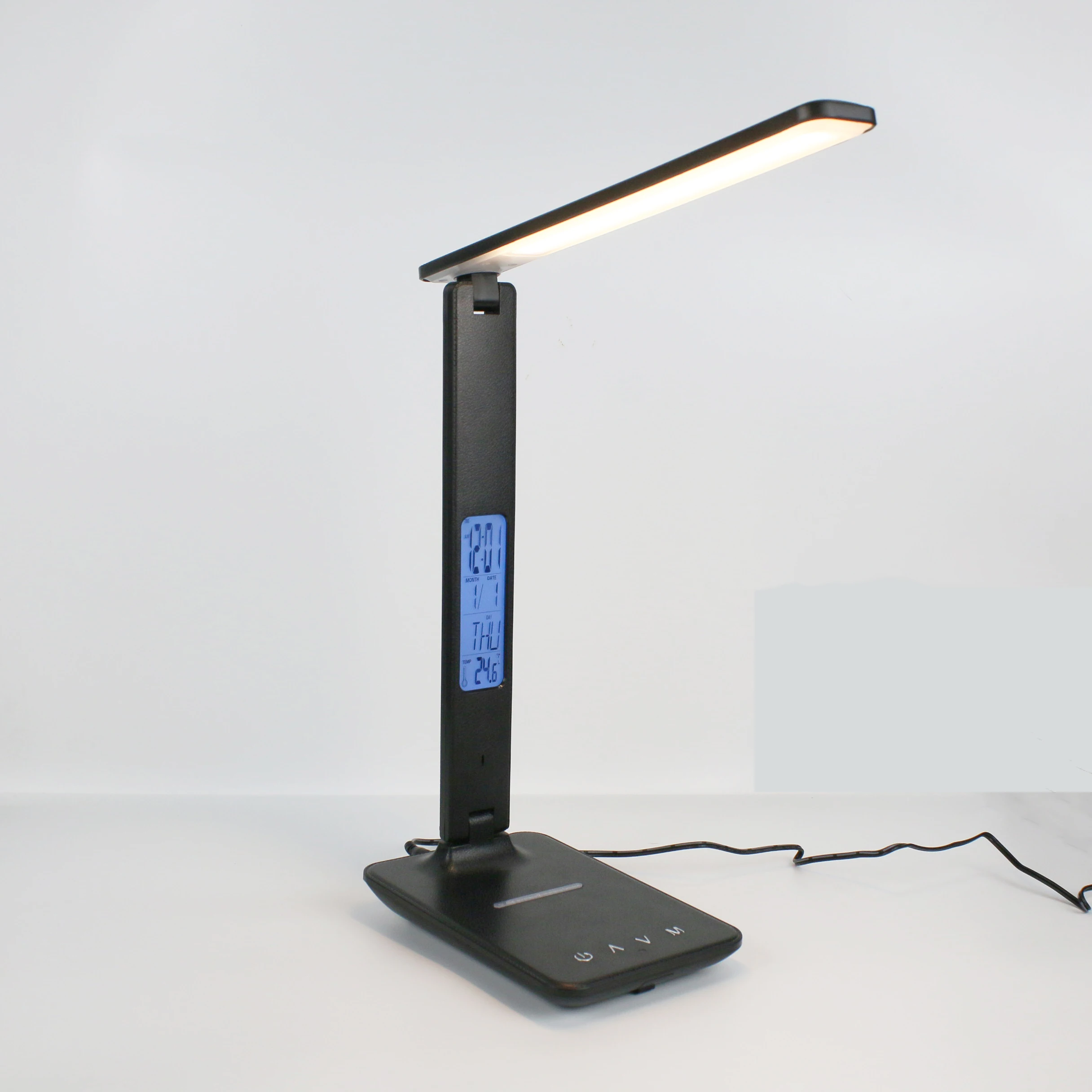 Desk lamp with LCD screen clock alarm calendar wireless phone charger 3 Modes 5 Brightness Levels for home office desk lamp