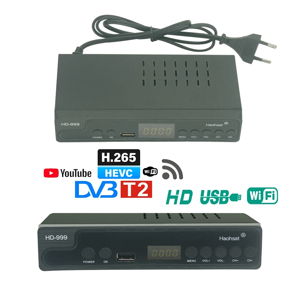 Haohsat Dvb T2 Digital TV Tuner Terrestrial Receiver 1080P HD H.265 HEVC Youtube Italy Germany USA France Europe Set Top Box