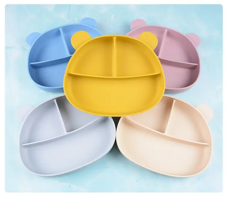3 in 1 Bear Feeding Set Bowl Baby Suction Plate Heart Silicone Tableware For Children