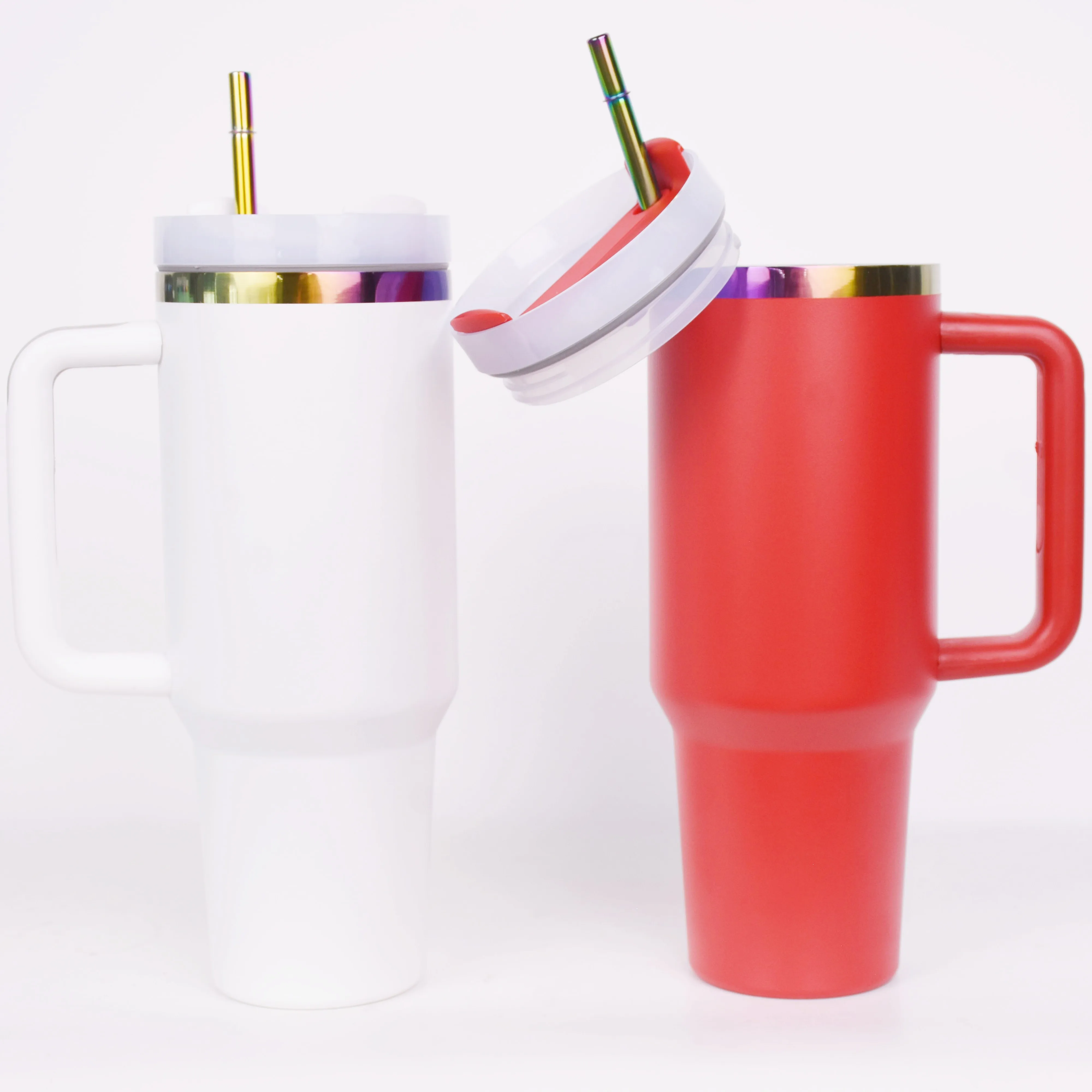 2024 New Travel Mug Cup Custom logo 304 Double Wall Stainless Steel Vacuum Rainbow 40oz Sublimation Tumbler with Handle