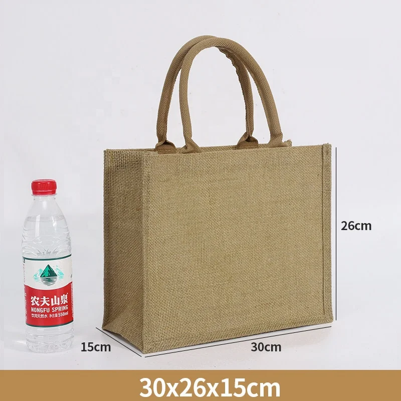 Custom reusable eco friendly natural hessian burlap beach shoulder bag plain canvas jute grocery shopping tote bags