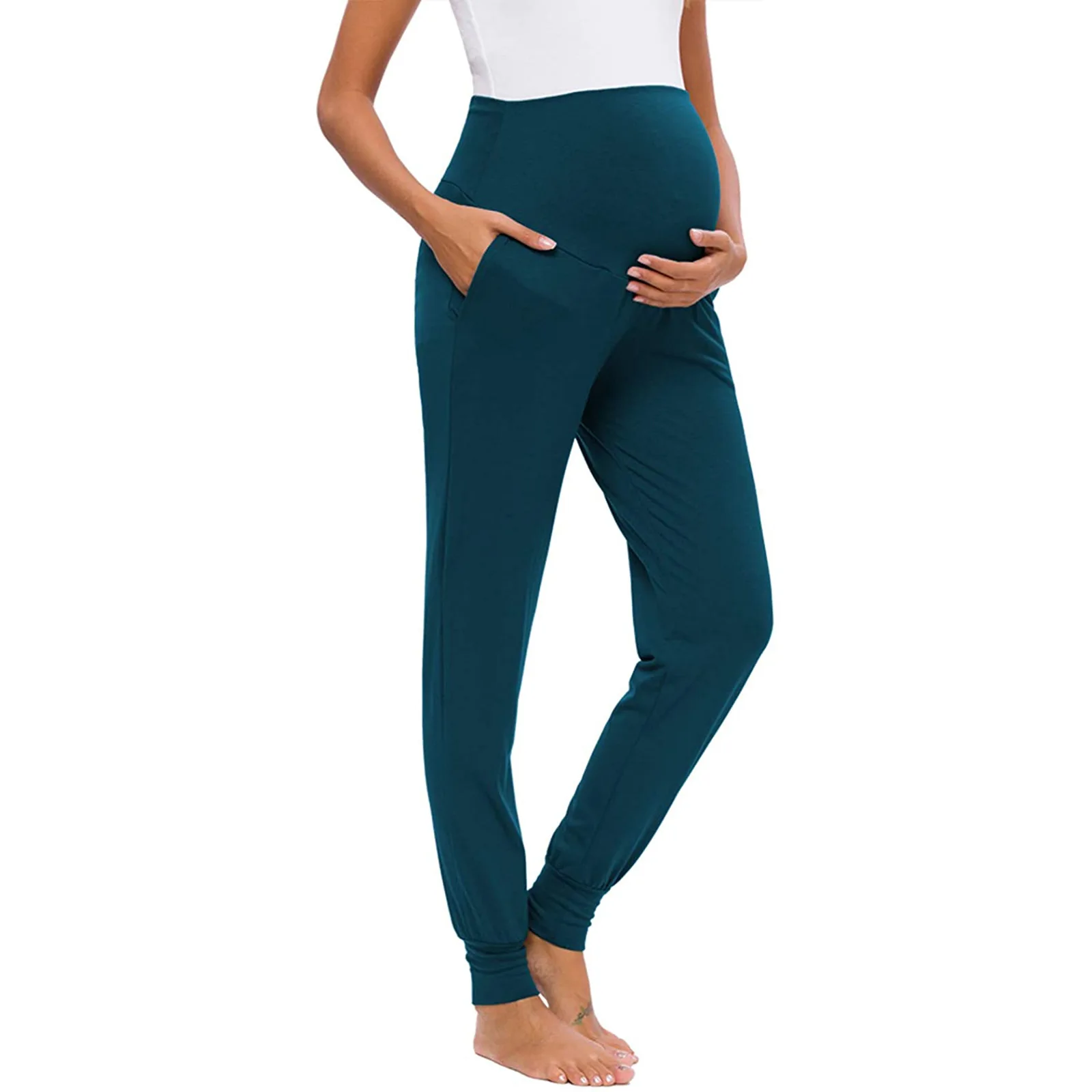 High Waist Belly Maternity Pants Spring Autumn Pregnant Women Knitted Clothes Pregnancy Jogger Pants