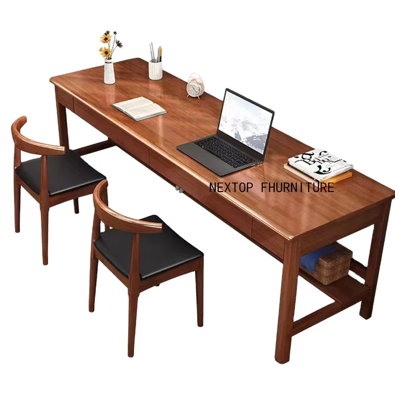 Double Solid Wood Computer Desk Home Furniture Long Table Simple Study Desk for Bedroom Office Learning Room Table and Chairs