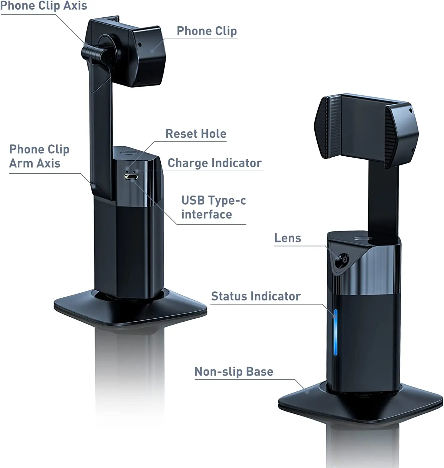 T8 White Black AI Tracking Phone Holder Gesture Control Foldable Cellphone Support Stand Wholesale Rotate Stand 360