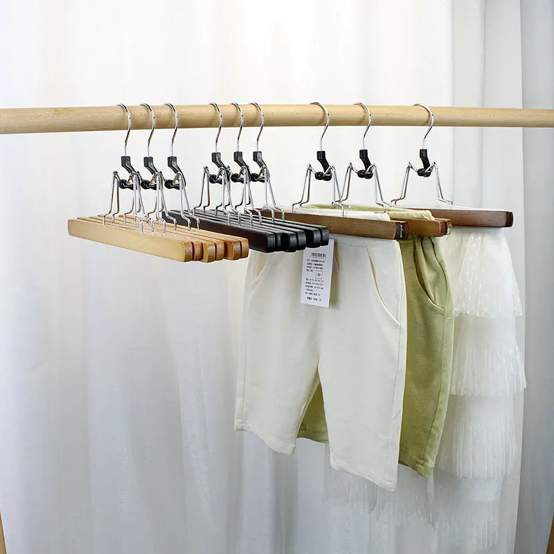 Factory Wholesale Custom Logo Wooden Wig Hanger Hair Extension Clip Pants Dress Hanger