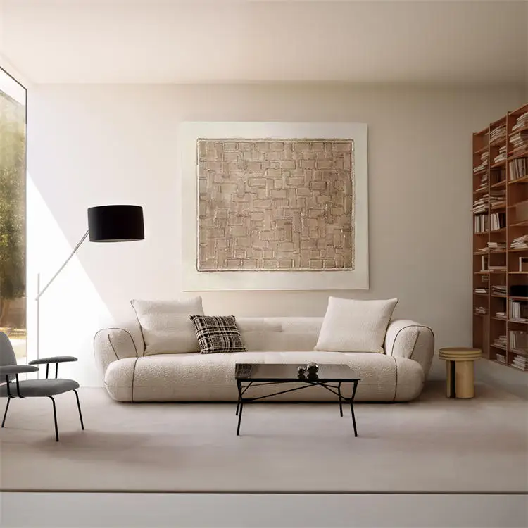 Minimalist Interior Design Nordic Modular Sofa 3 Seaters Couch Velvet Boucle Fabric Sofa White Sofa Set Living Room Furniture