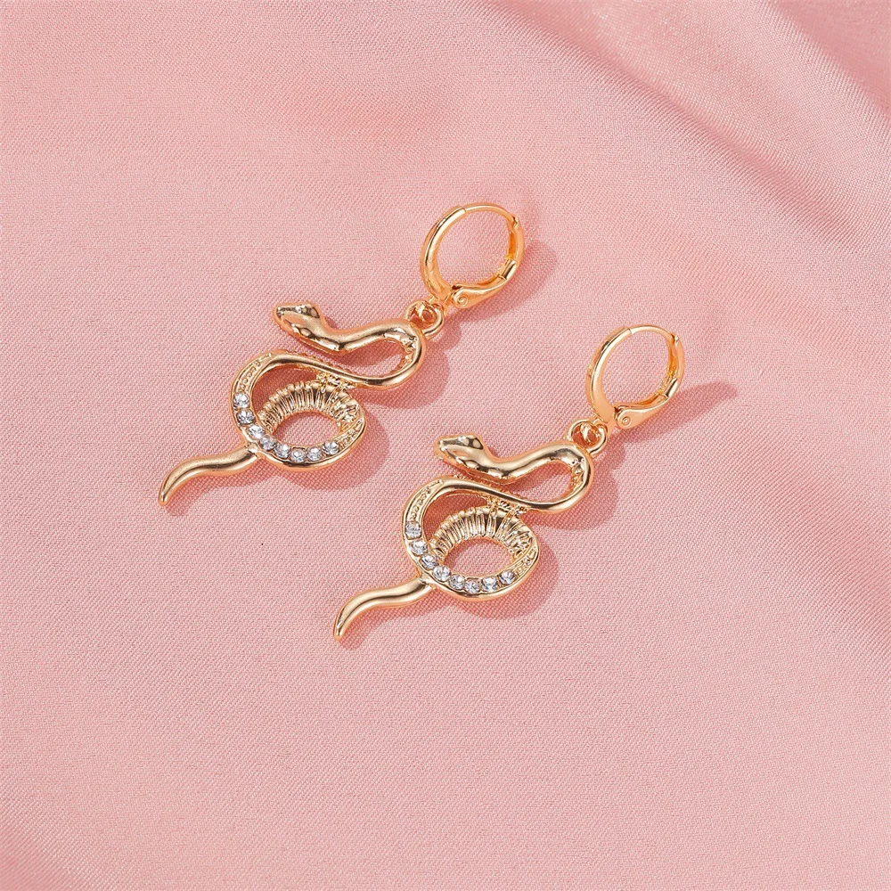 Snake Fashion Rhinestone Gold and Silver Plated Personality Gift Earrings for Women