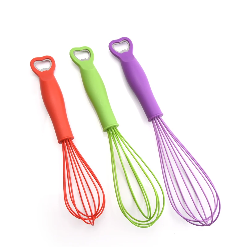 11 12 13 inches cooking baking silicone egg beater hand whisk with bottle opener