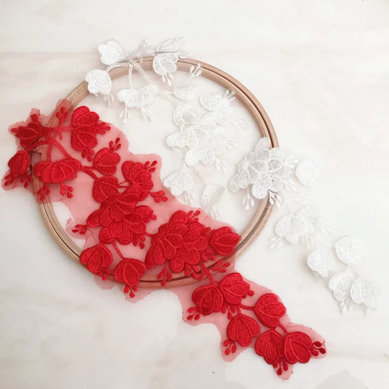 3D leaf flower DIY clothing headwear home decoration mirror flower  Embroidery applique red white
