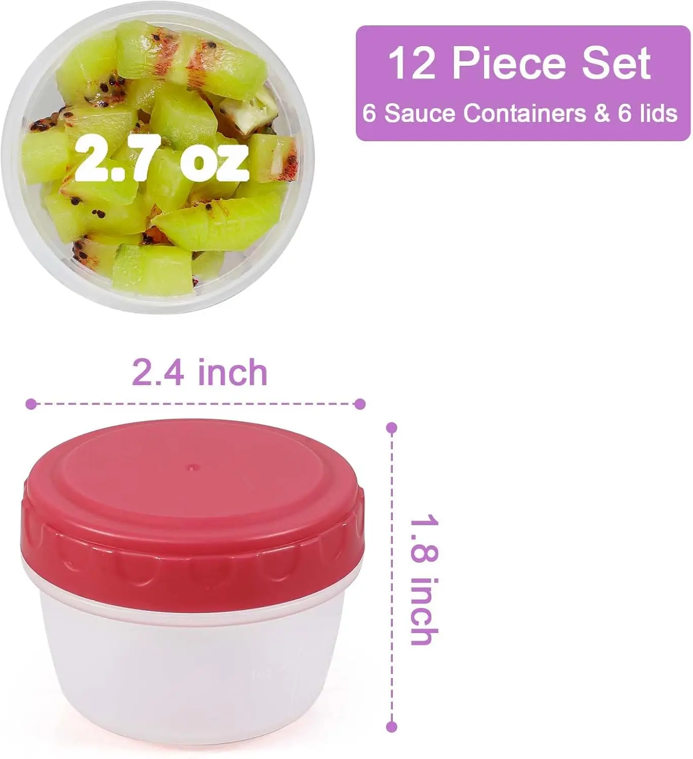 2.7oz Leak-Proof Small Food Storage Containers Reusable Condiment Salad Dressing Container To Go