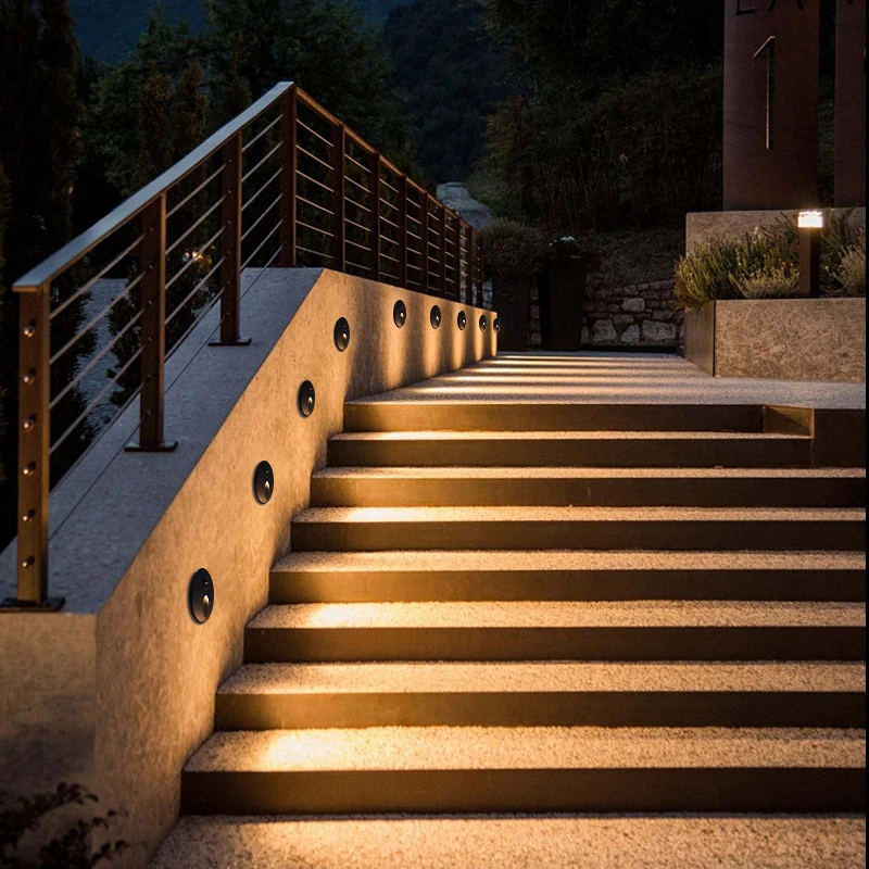 GONSU modern round led stair light step wall lamp hallway bedroom recessed stair light with motion sensor