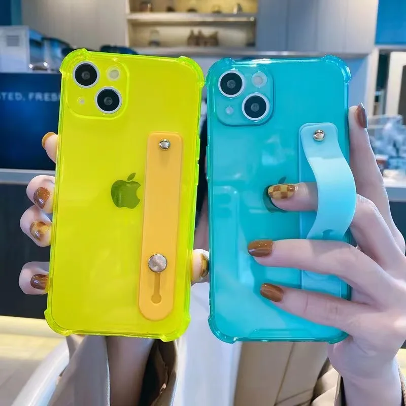 New wholesale oem clear luxury cell phone cases with studded finger wrist strap logo handle for iphone/samsung/xiaomi/vivo/oppo