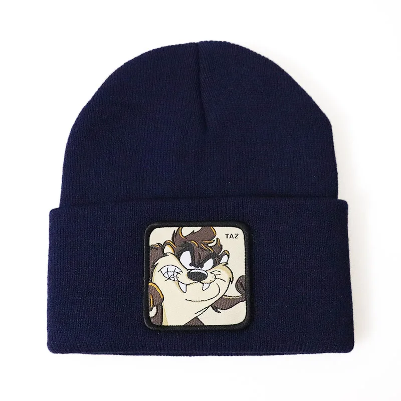 Fashion Animal Anime Beanie Embroidery Patch Cartoon Daffy Duck Warm Knitted Hat Winter Acrylic Skull Beanie Hats Custom Logo