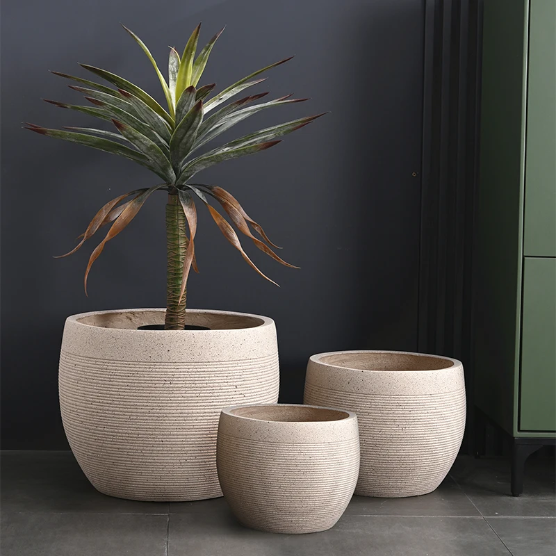 Dia 23/33/46cm Large Planters Wholesale Price Flower Pots Planters Outdoor Indoor Durable Fiber Clay Pots for Plants