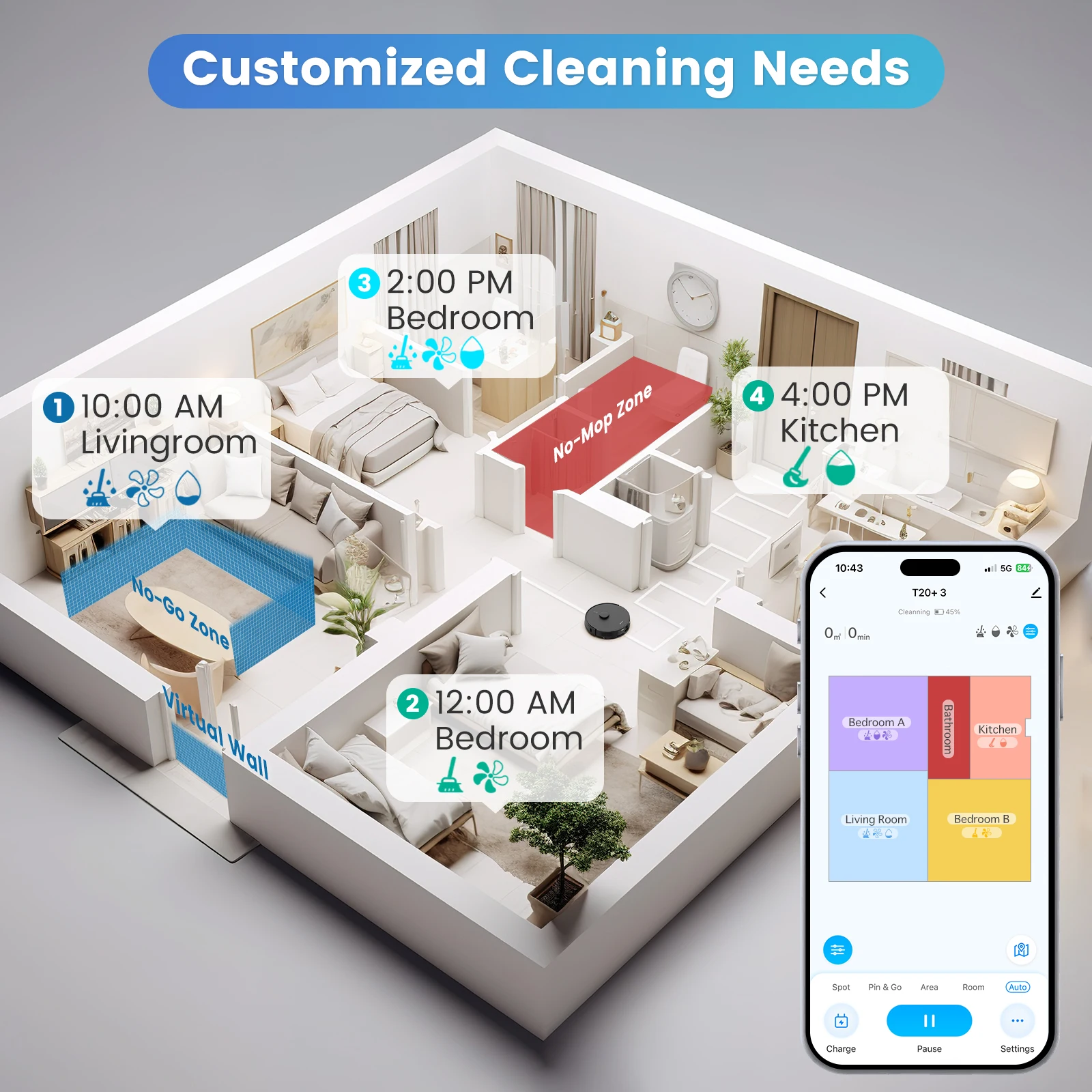 AIRROBO USA DE Ship T20+ Robot Vaccum Cleaner Mop Laser Navigation Vacuum Robot Home Smart Household Cleaning Aspiradora Para