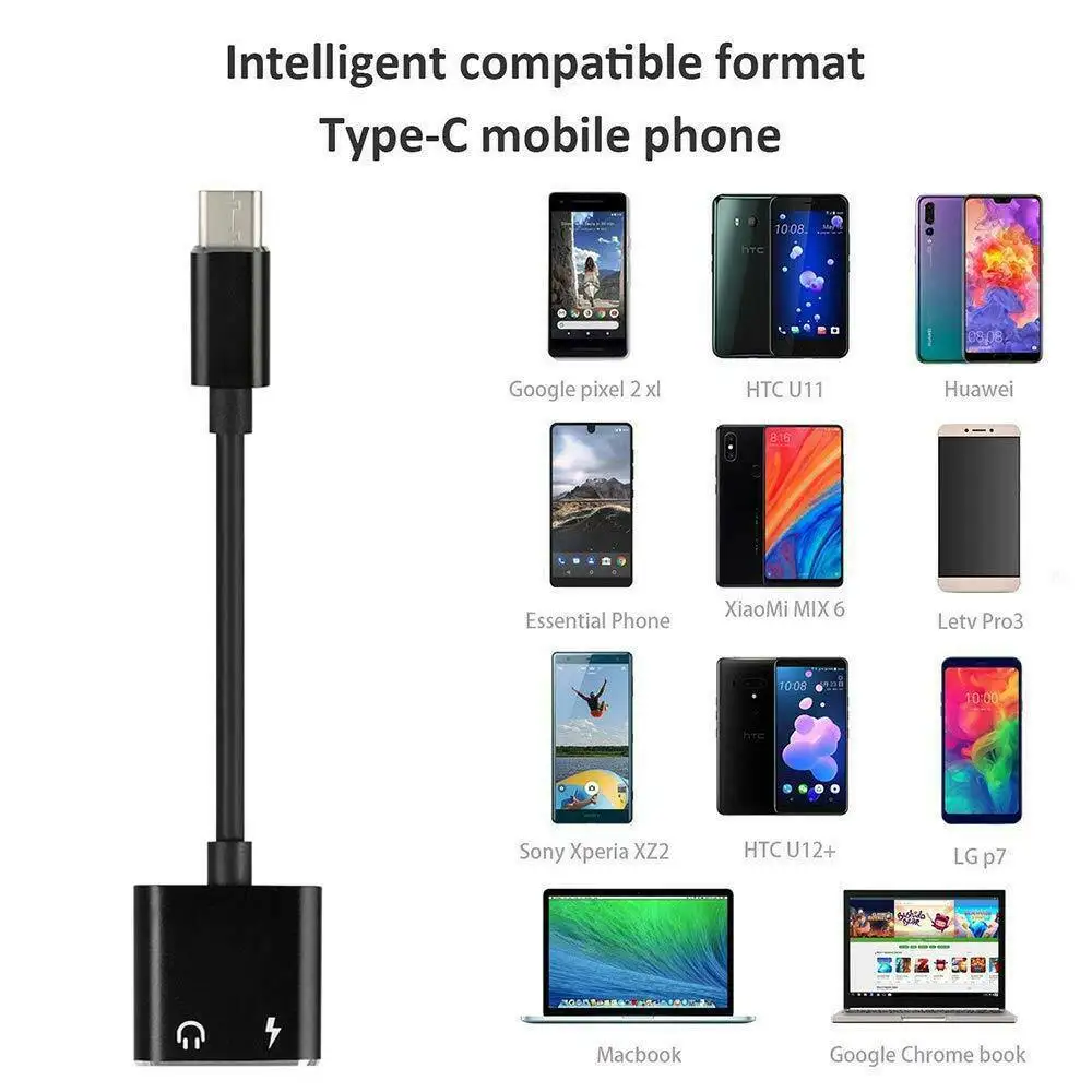 Type-C to 3.5mm Jack AUX Audio Headphone USB-C Charging Adapter Splitter Cable 2 in 1 Digital Audio Charger