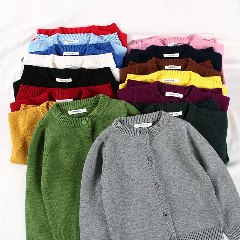 Many Colors Thick Baby Clothes Sweatshirt Cardigan Solid Color Children Sweater Designer Girls Knitwear Baby Knit Sweaters