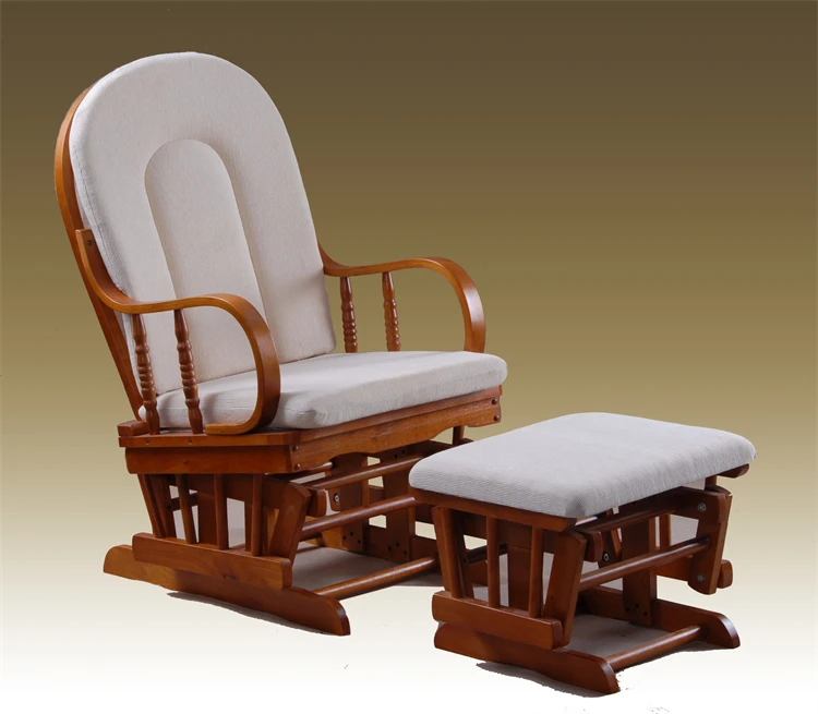 Afternoon high tea Casual relax Wooden Arm chair and foot rest one set Mom Breastfeeding glider chair rocking