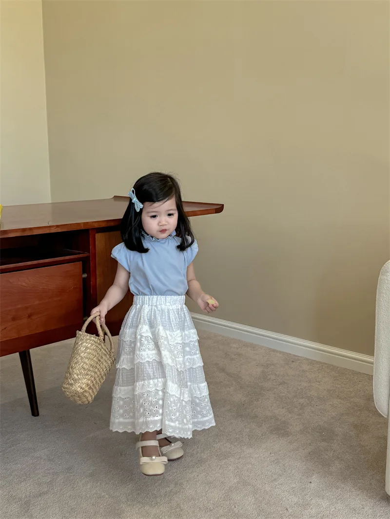 Wholesale fashion skirt set for girls korean style children boutique clothing cute short sleeve kids girls clothes sets