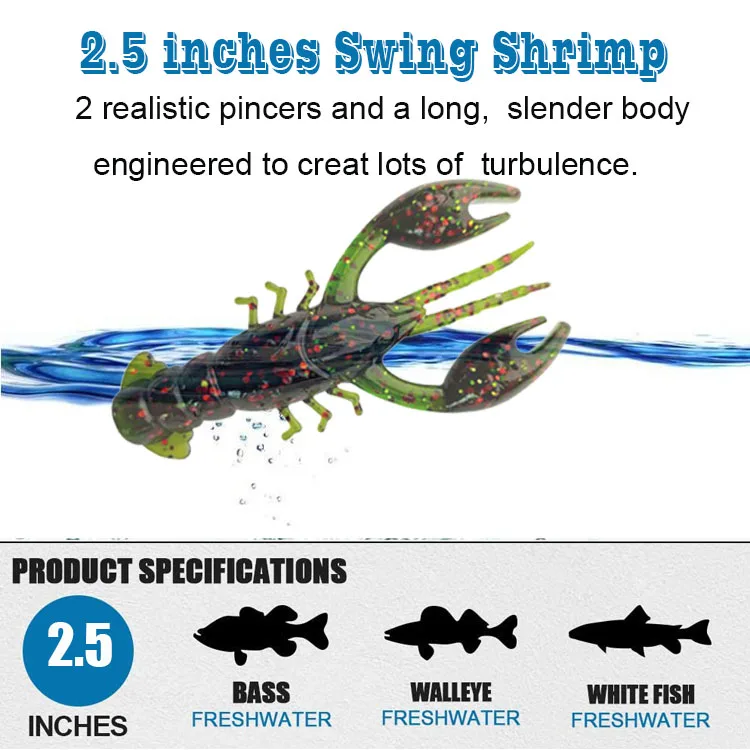 Fishing Tackle 2.5 Inches Eco friendly TPR Crawfish Soft Bait Fishing Floating Swing Shrimp Lure Sea Bass Fishing Lure