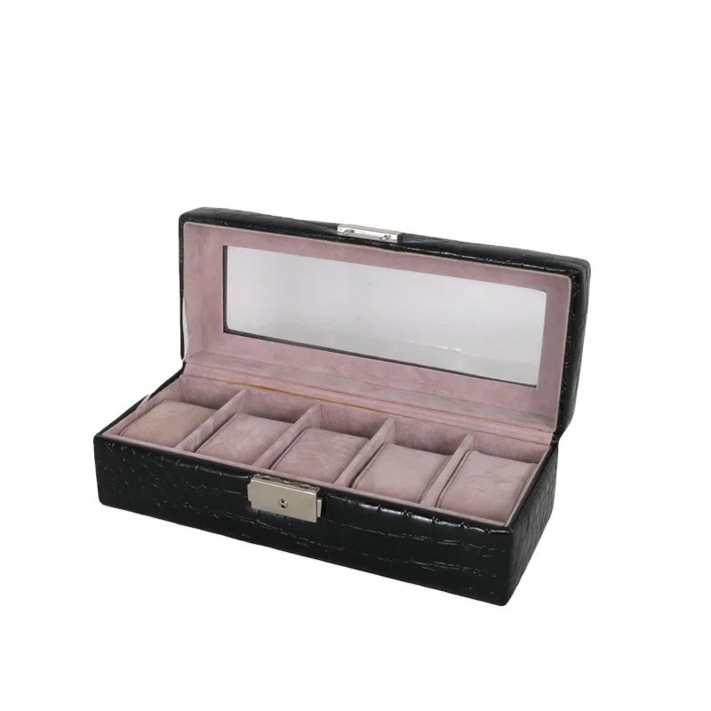 Черный глянцевый чехол для часов из искусственной кожи с окошком