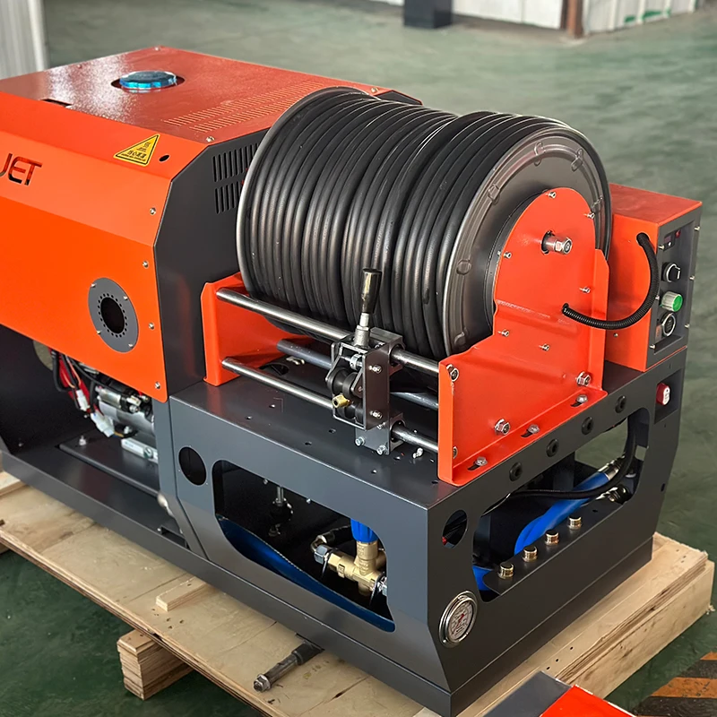 2024 New customized side hose reel 70lpm 200bar drain jetting machine Italian AR pump Mobile with wheels sewer cleaner
