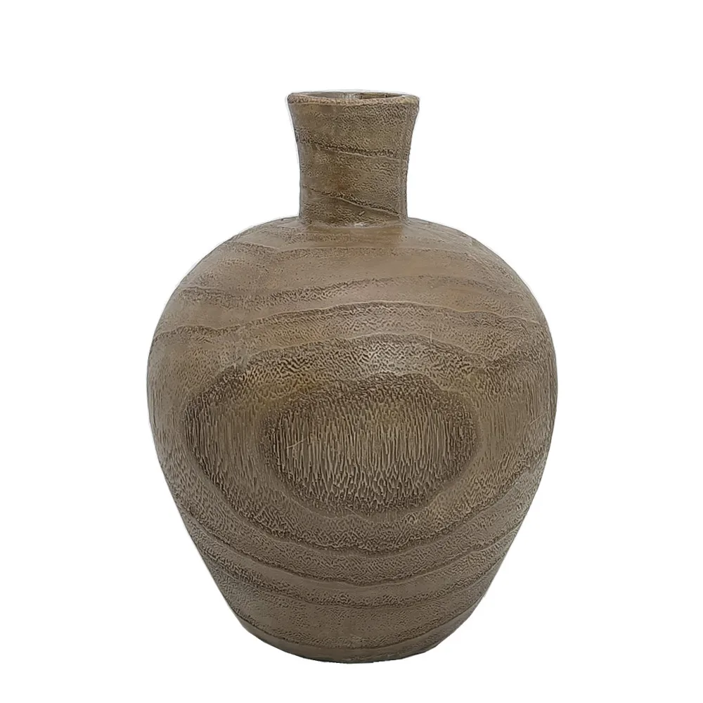 10 Inch Tabletop Decor Home Decoration Wood Look Polyresin Flower Vase Clay Effect Resin Pot