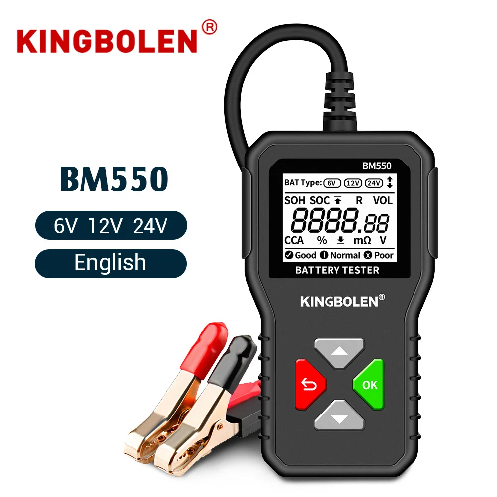 Тестер автомобильного аккумулятора KINGBOLEN BM550 OBD2 6V 12V 24V 100-2000 CCA 2Ah-220Ah