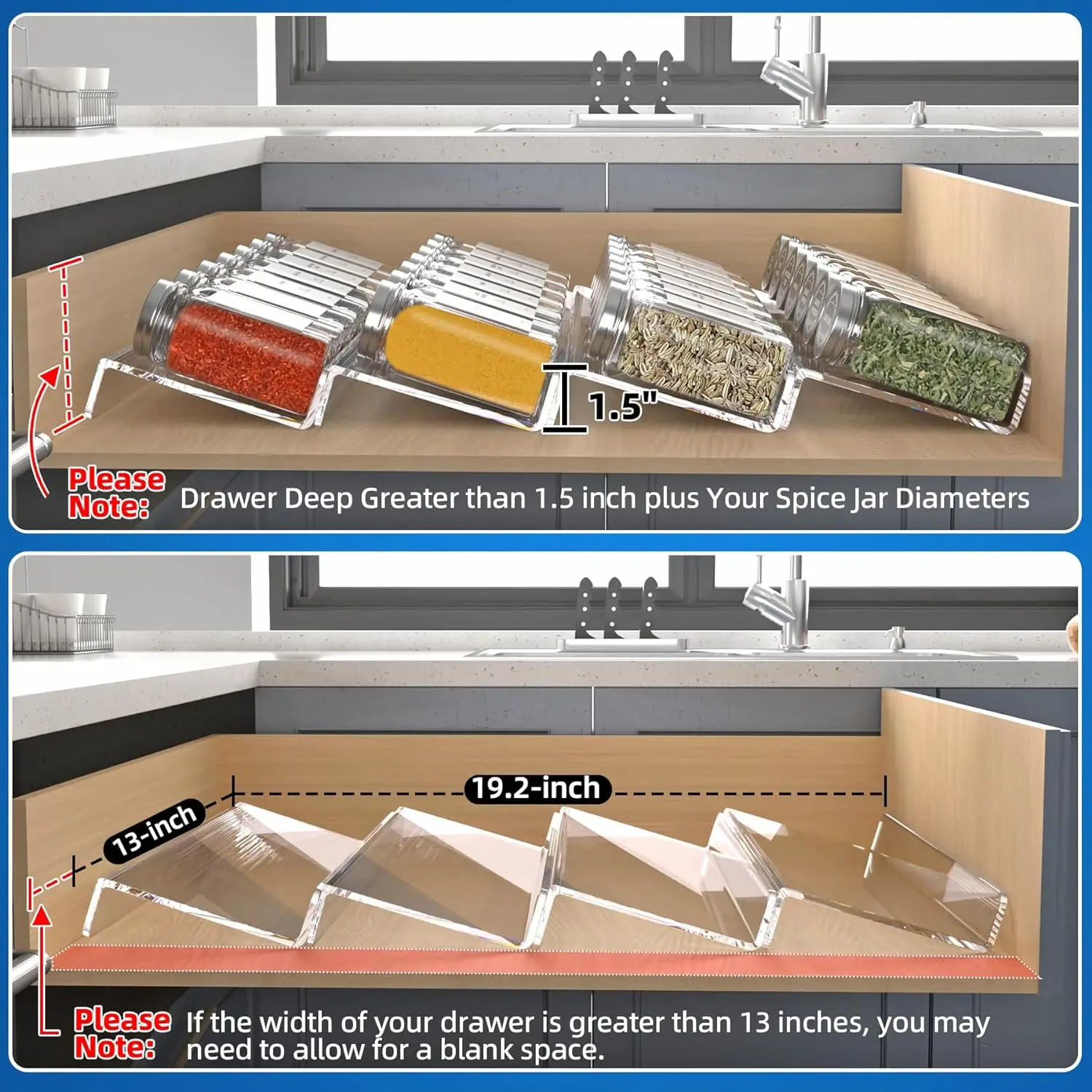 Clear Acrylic 4-tier Spice Drawer Organizer Modern Kitchen Rack Tray Seasoning Jars Inserts (jars Not Included) with 6L Capacity