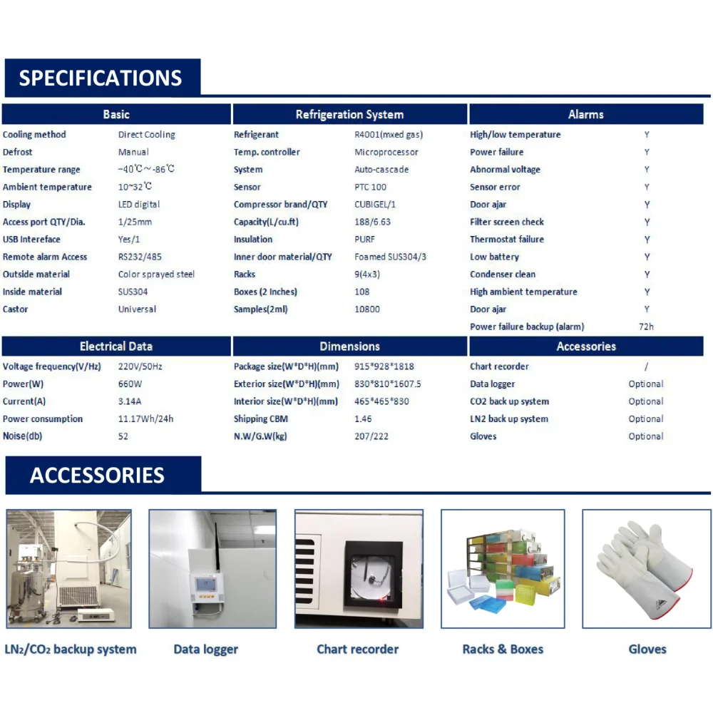 IKEME 188L -86 Degree Ultra Low Temperature Freezer Cabinet Cold Room Refrigerator Freezer Upright Cryogenic Medical Freezers