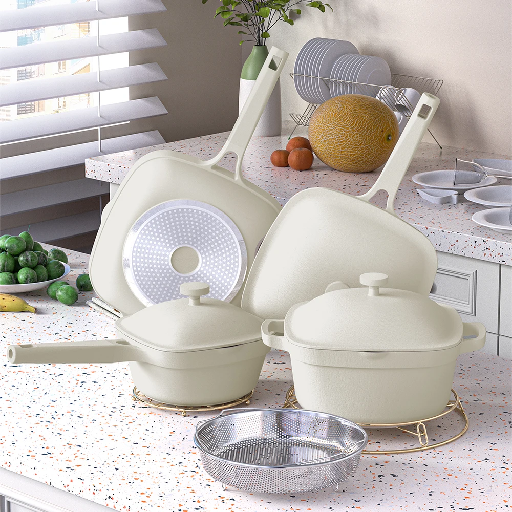 Набор посуды из литого под давлением квадратная антипригарная алюминиевая кастрюля для приготовления вок и перемешивания сковорода с