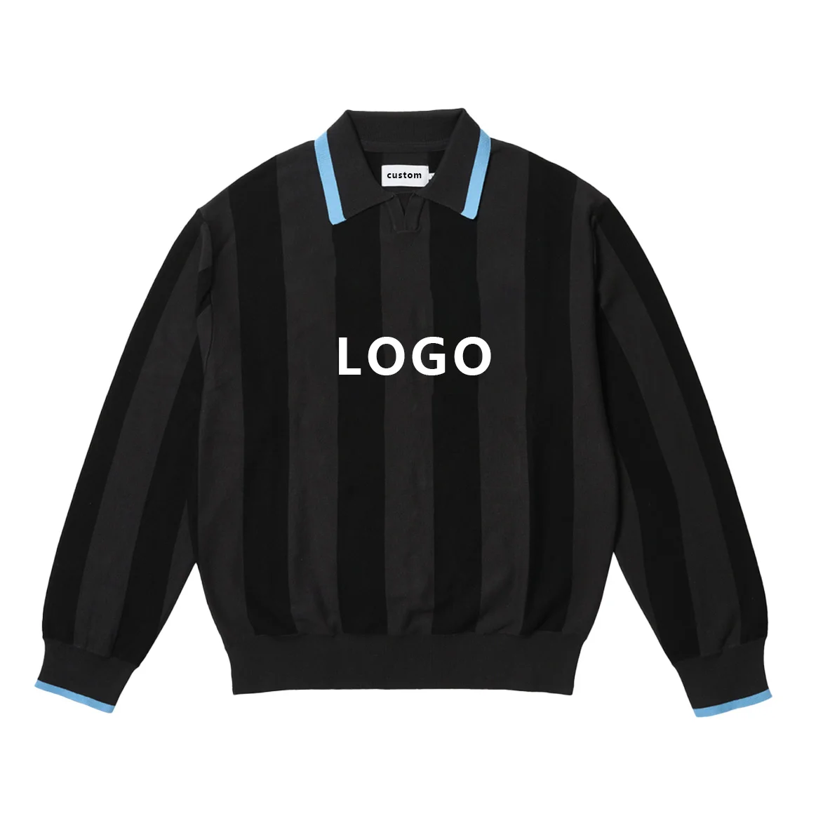 Wholesale High Quality Fashion Men Custom Logo Pullover Knitted  stripe Long Sleeve Polo Shirt Sweater