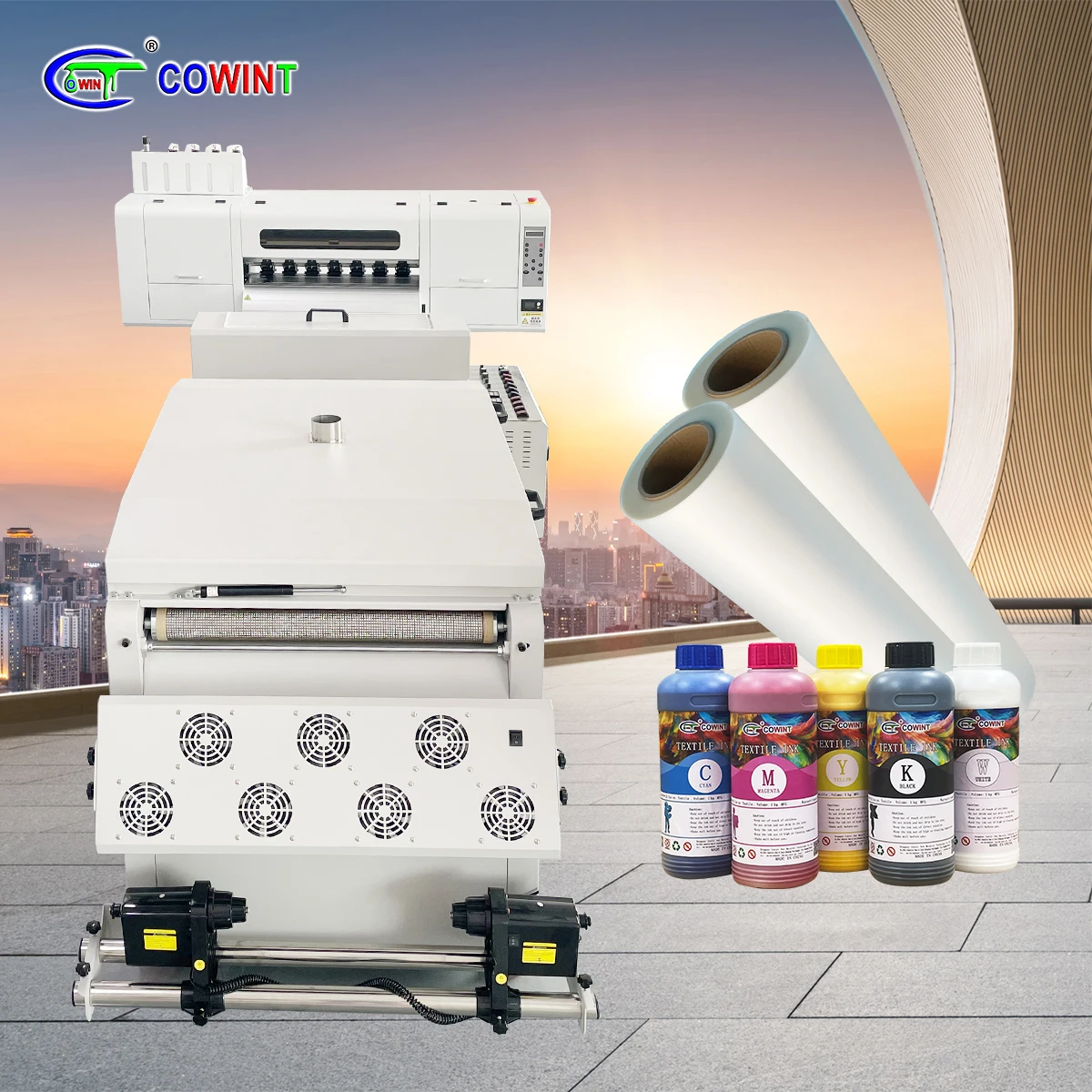 Cowint automatic all in one t shirts digital dual i3200 head 60cm dtf printer transfer pet film shaker printing machine