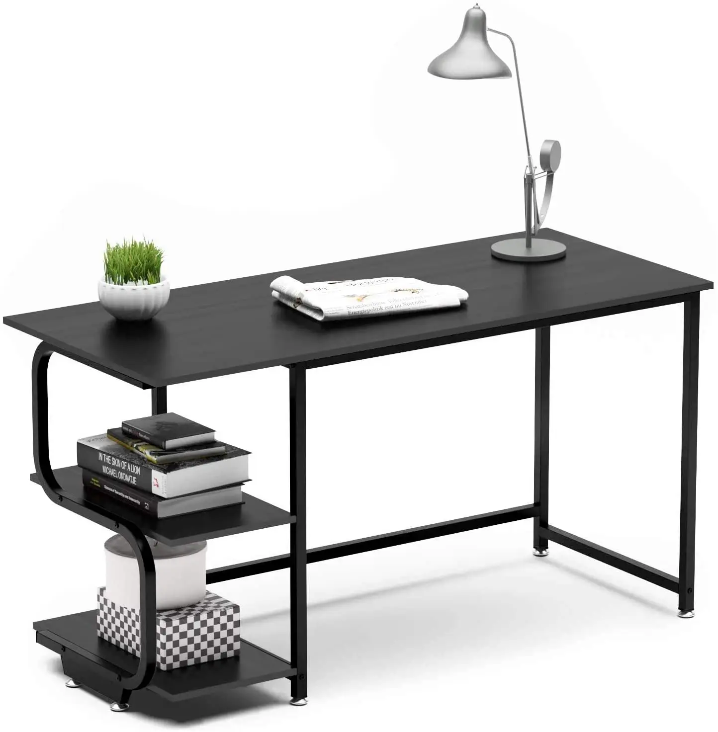 FREE SAMPLE Reversible Computer Desk for Small Spaces with Shelves 55 inch Gaming Office
