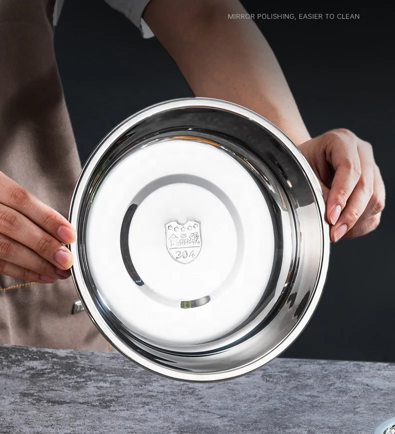 
Wholesale Tableware 304 Thickened Stainless Steel Basin Soup Basin Deepened Plate Serving Tray 