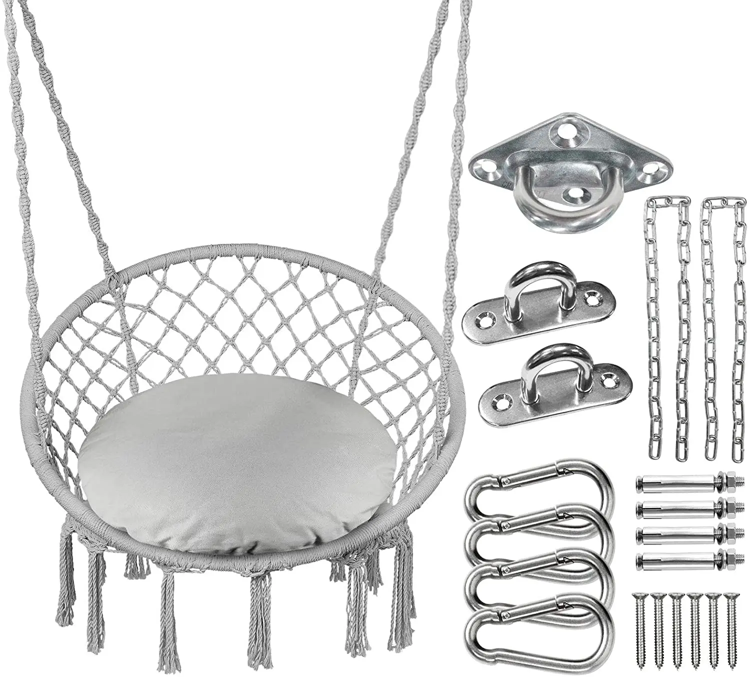 Nordic White Cotton swing rope round chair hammock with Hanging Hardware Kit