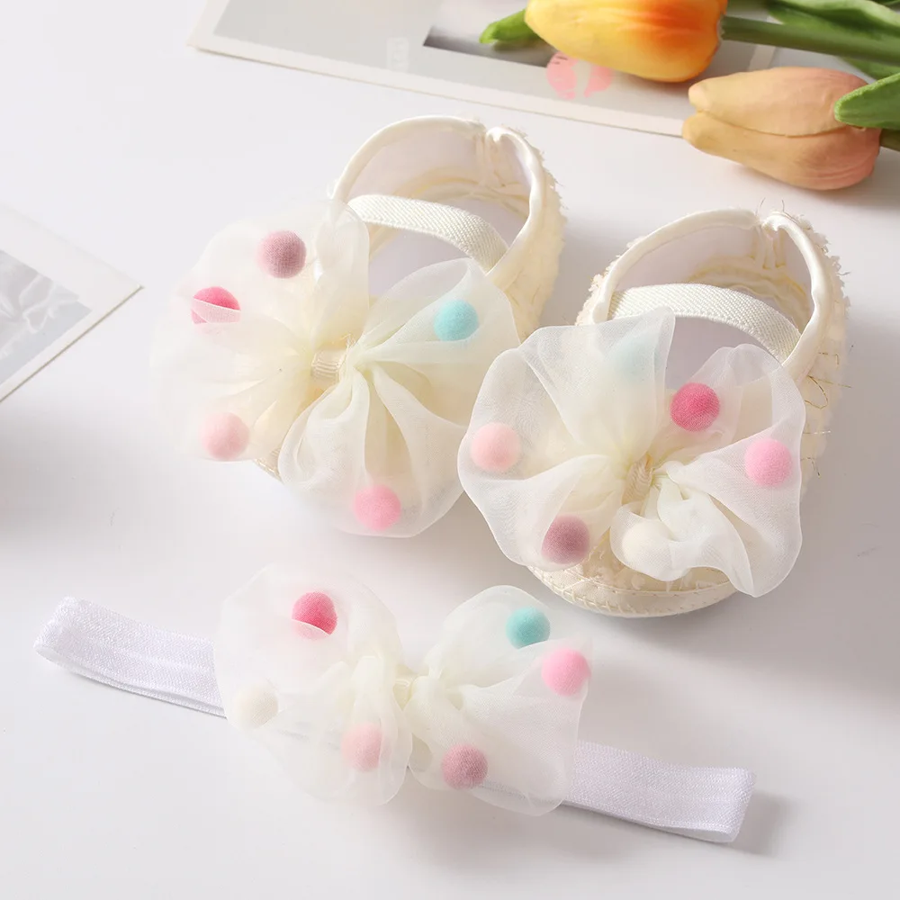  Summer Baby Cute Shose Girl Bowknot Princess Toddler Soft Sole Walking Shoes Headband