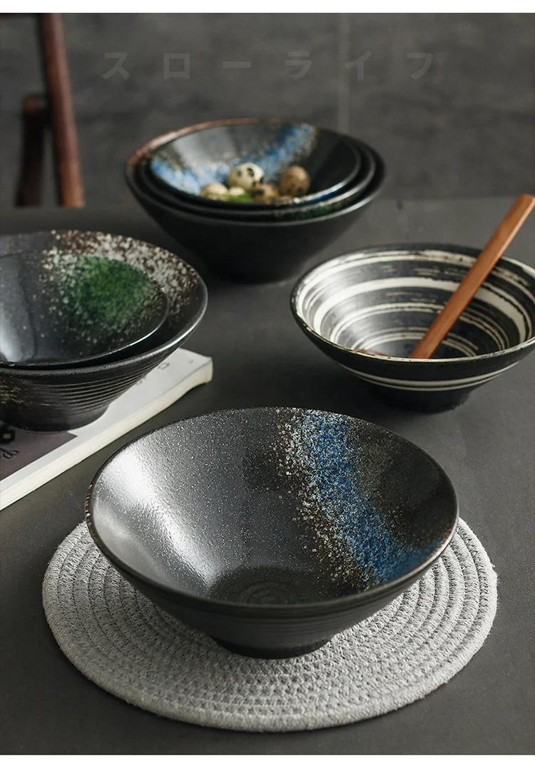 Tivray Noodles Bowl Slade Soup Bowl Stoneware Dinner Hand Made Glazed Porcelain Pottery Ceramic Home Restaurant Party
