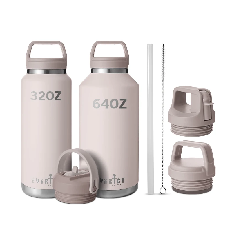 32oz  64oz half gallon insulated stainless steel water bottle water jugs beer growler with grip handle Straw lid