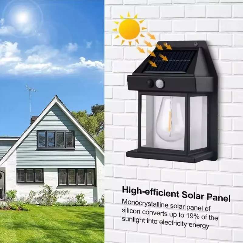 Solar tungsten filament lamp villa garden courtyard outdoor lamp waterproof human sensing wall lamp outdoor home light