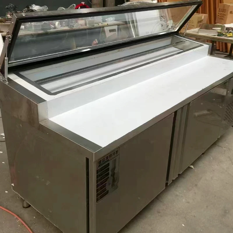 Pizza slotted salad table commercial fruit preservation table refrigerated display freezer side dish refrigerator